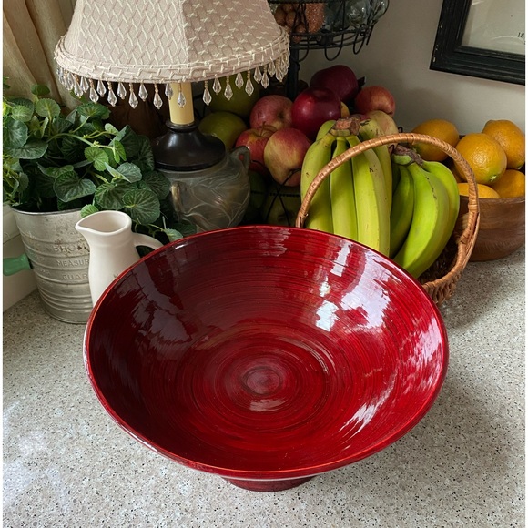 Pier 1 Accents Pier Red Black Lacquered Pedestal Bowl Poshmark